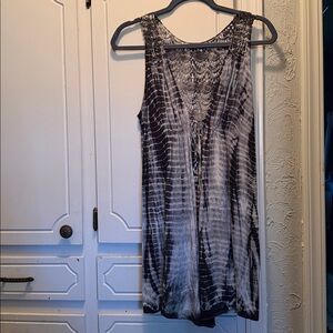 ONE WORLD Gray Crochet Tie Dye Vest Top